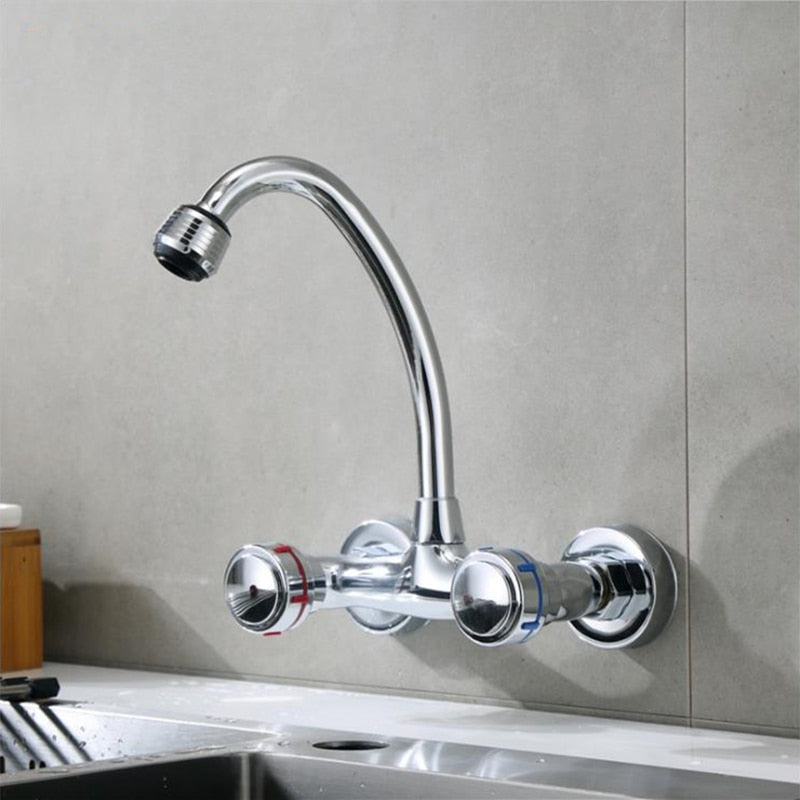 1PC Brass Chrome Taps For Kitchen Sink Kitchen Tap Dual Hole Wall Kitchen Mixer Kitchen Faucet torneira cozinha