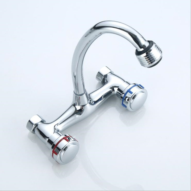 1PC Brass Chrome Taps For Kitchen Sink Kitchen Tap Dual Hole Wall Kitchen Mixer Kitchen Faucet torneira cozinha