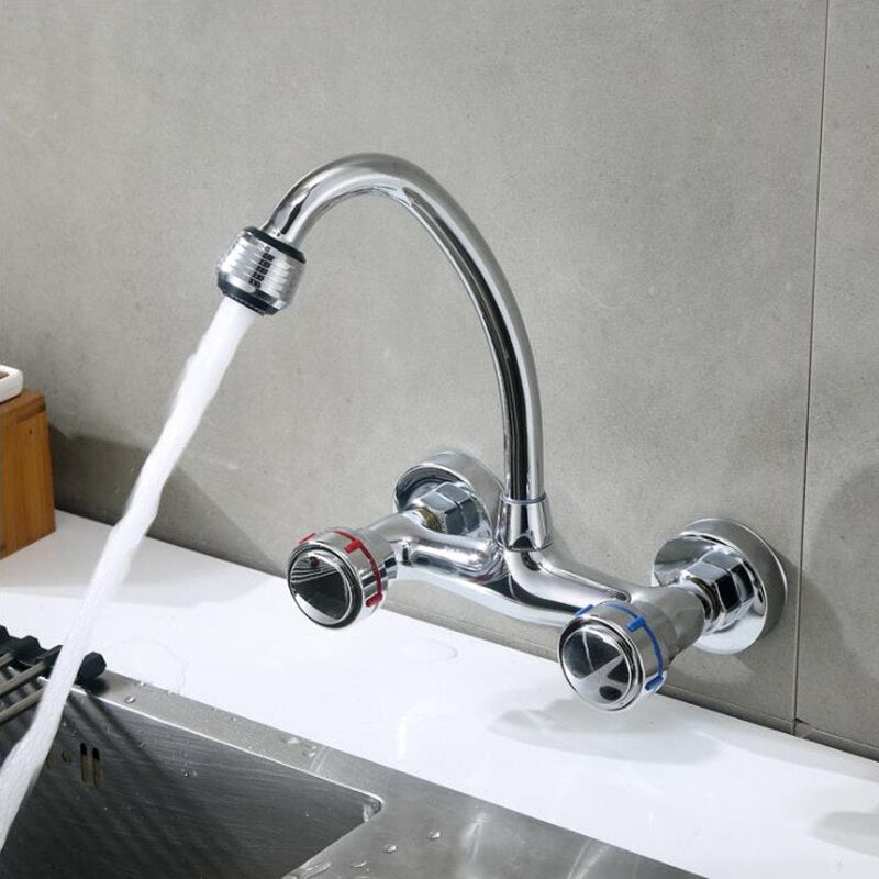 1PC Brass Chrome Taps For Kitchen Sink Kitchen Tap Dual Hole Wall Kitchen Mixer Kitchen Faucet torneira cozinha