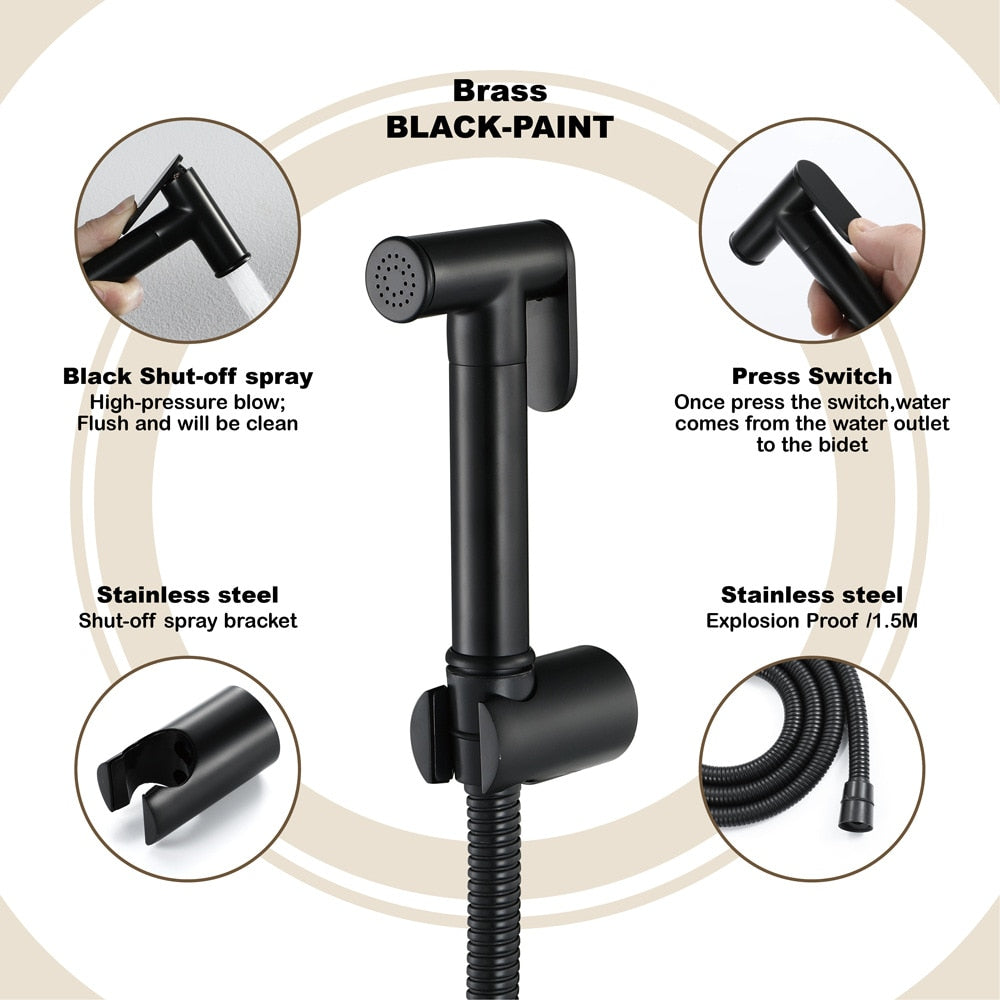 1set Black Bidet Toilet Handheld Bidet Spray Brass Hot & Colde Bidet Faucet Shattaf Shower Sprayer Hold Hose