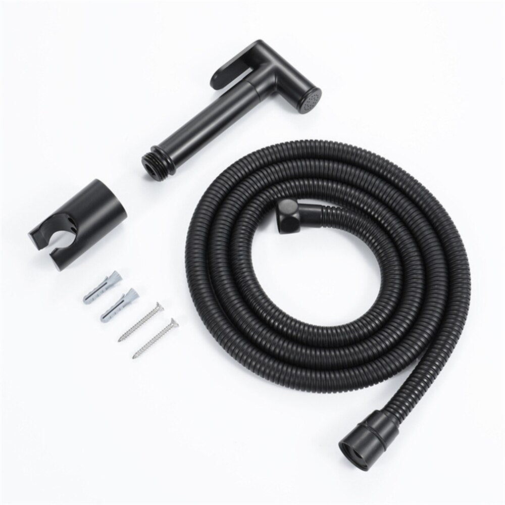 1set Black Bidet Toilet Handheld Bidet Spray Brass Hot & Colde Bidet Faucet Shattaf Shower Sprayer Hold Hose