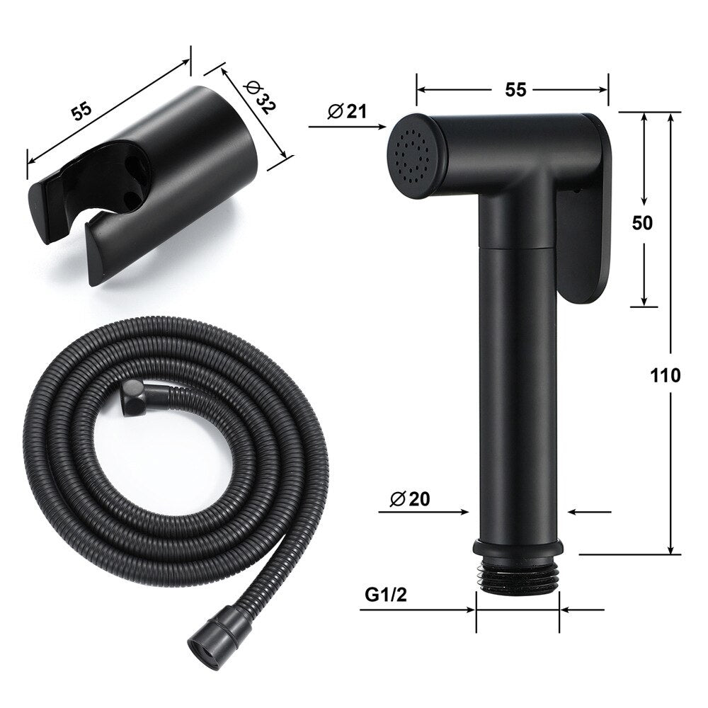 1set Black Bidet Toilet Handheld Bidet Spray Brass Hot & Colde Bidet Faucet Shattaf Shower Sprayer Hold Hose