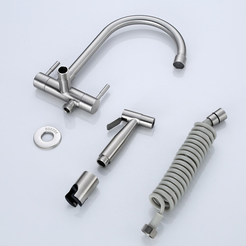 304 Stainless Steel Kitchen Faucet Balcony Laundry Pool Mop Pool Wall Mounted Single Cold Water Tap Spray Gun Bidet