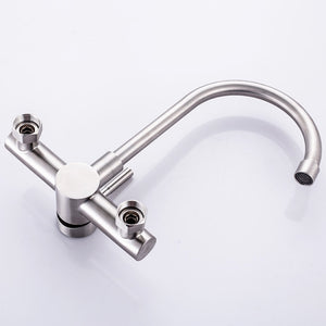 304 Stainless Steel Kitchen Wall-mounted Sink Faucet Double Hole Rotatable Hot and Cold Dish Sink Dish Sink Tap