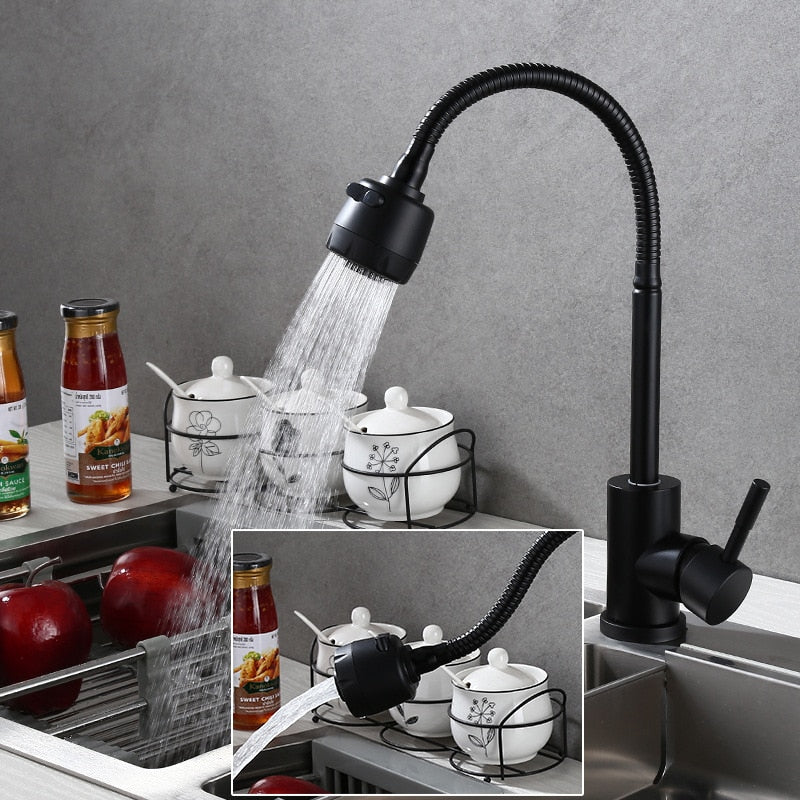 304 Stainless steel Kitchen Faucet Black Spray Paint kitchen Sink Faucet Cold & Hot Water Mixer Torneira Para Cozinh