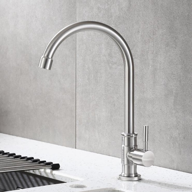 304 stainless steel Single Handle Single Hole Kitchen Faucet Single Cold Sink Tap Kitchen Faucet With One Hose