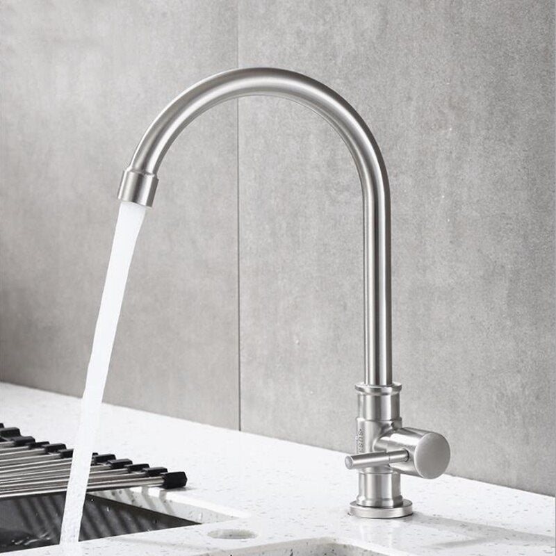 304 stainless steel Single Handle Single Hole Kitchen Faucet Single Cold Sink Tap Kitchen Faucet With One Hose