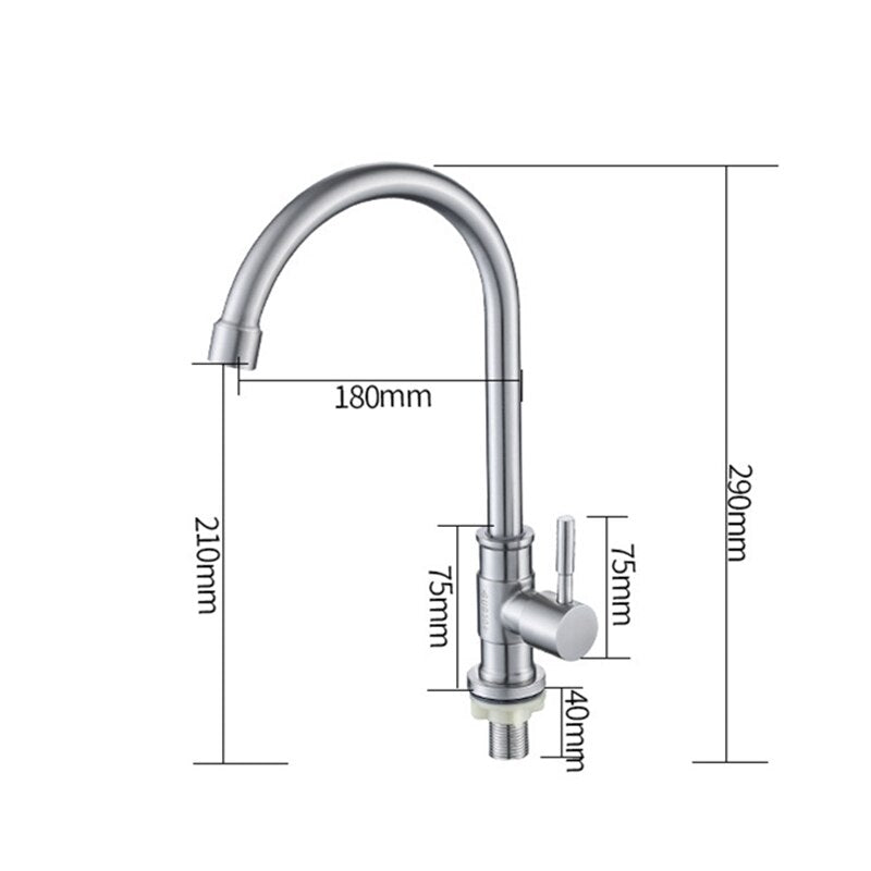 304 stainless steel Single Handle Single Hole Kitchen Faucet Single Cold Sink Tap Kitchen Faucet With One Hose