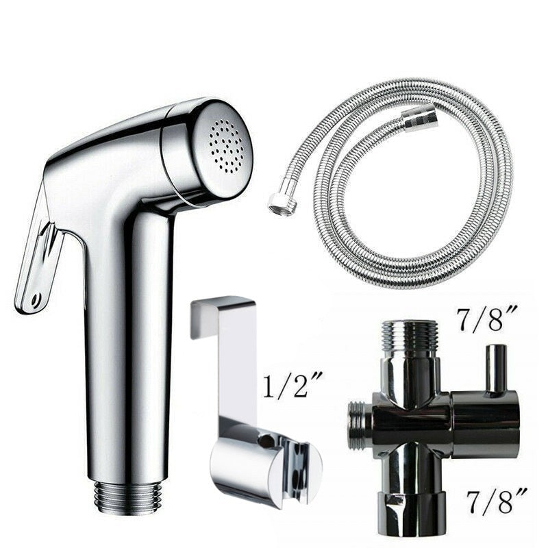 Bidet Faucet Set Hand Held Bathroom Bidet Sprayer Silver Water Jet Toilet Faucet Spray For Bathroom Accessories 1/2' or 7/8'