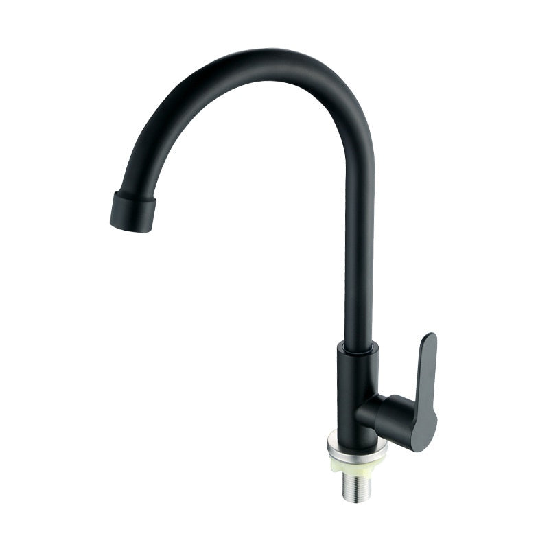 Black 304 Stainless Steel Kitchen Faucet Kitchen Sink Water Tap Single Cold Single Handle Tap 360 Rotation Kitchen Shower Faucet