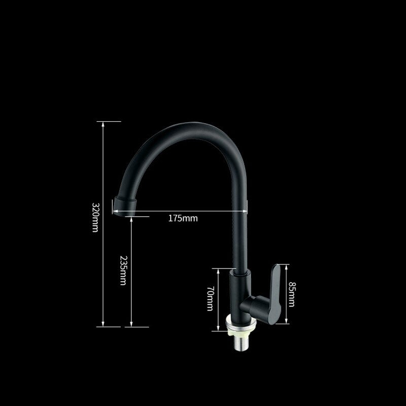 Black 304 Stainless Steel Kitchen Faucet Kitchen Sink Water Tap Single Cold Single Handle Tap 360 Rotation Kitchen Shower Faucet