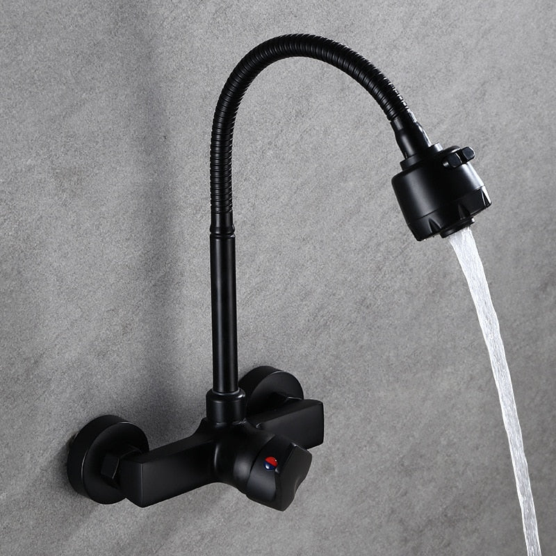 Black Brass Pot Filler Tap Wall Mounted Kitchen Faucet Cold and Hot Single Hole Tap Rotate Tap