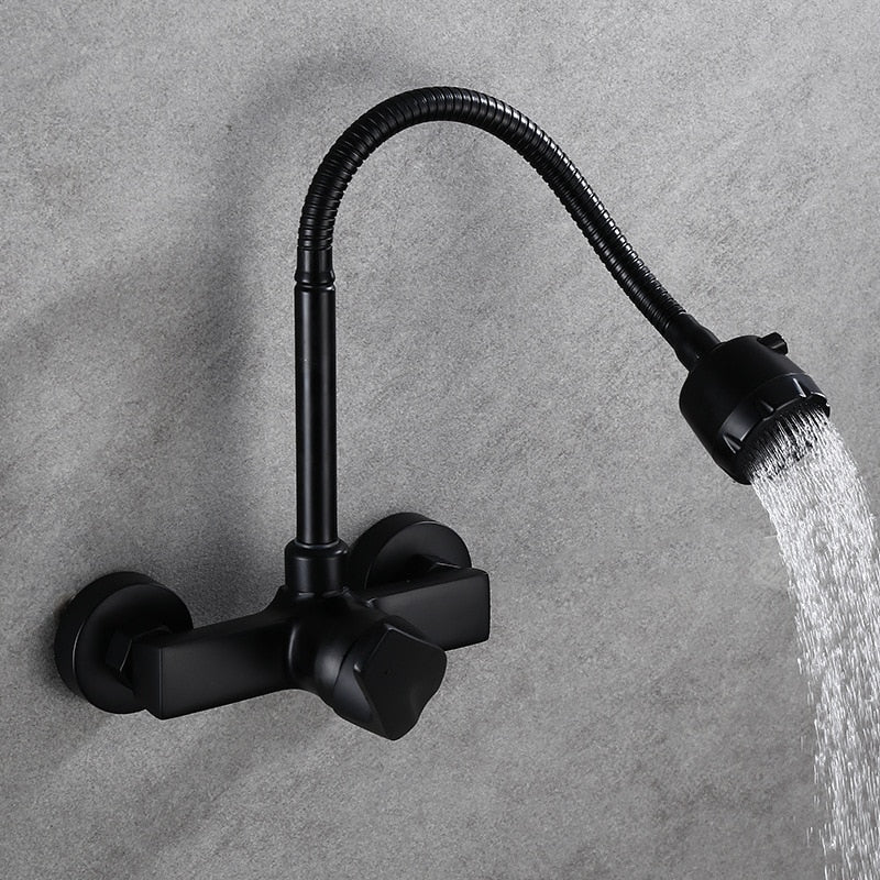 Black Brass Pot Filler Tap Wall Mounted Kitchen Faucet Cold and Hot Single Hole Tap Rotate Tap