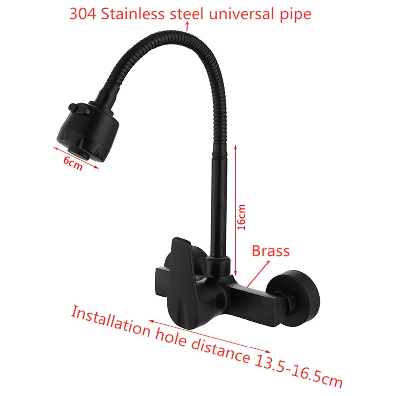 Black Brass Pot Filler Tap Wall Mounted Kitchen Faucet Cold and Hot Single Hole Tap Rotate Tap