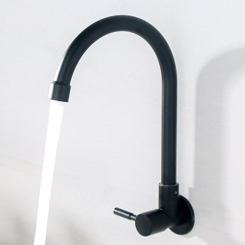 Black Solid Stainless steel Kitchen Mixer Single Cold Water Kitchen Tap Single Hole Kitchen Faucet Torneira Cozinha