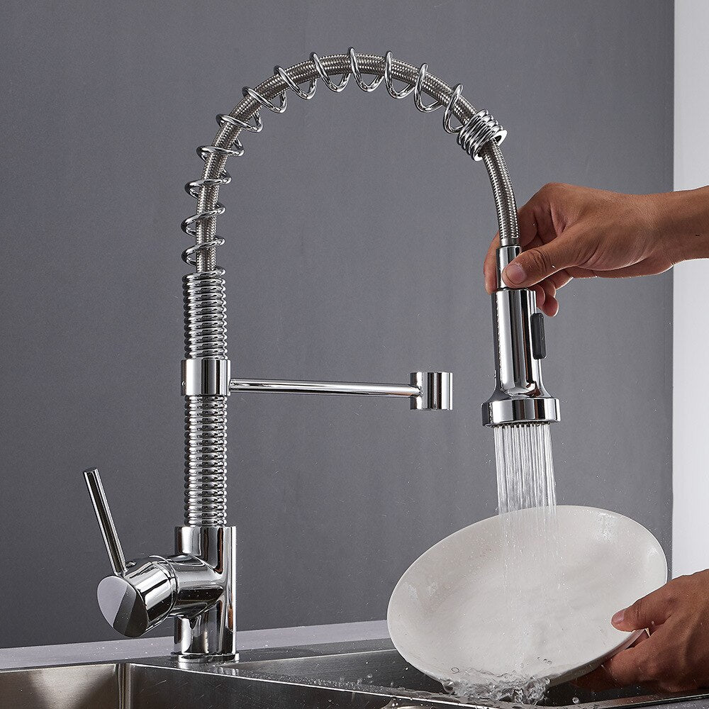 Chrome Brass Basin Kitchen Faucet Vessel Sink Mixer Tap Spring Dual Swivel Spouts Sink Mixer Bathroom Faucets Hot Cold