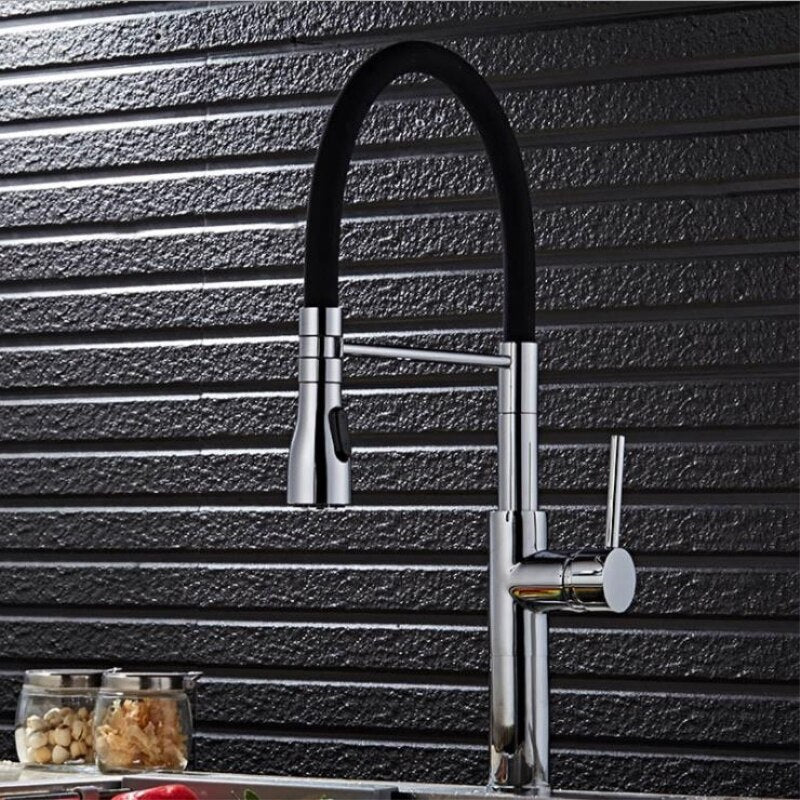 Chrome Kitchen Sink Crane Kitchen Faucets Deck Mount Pull Down Dual Sprayer Nozzle Torneira De Cozinha Mixer Water Taps