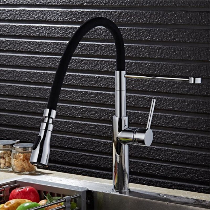 Chrome Kitchen Sink Crane Kitchen Faucets Deck Mount Pull Down Dual Sprayer Nozzle Torneira De Cozinha Mixer Water Taps