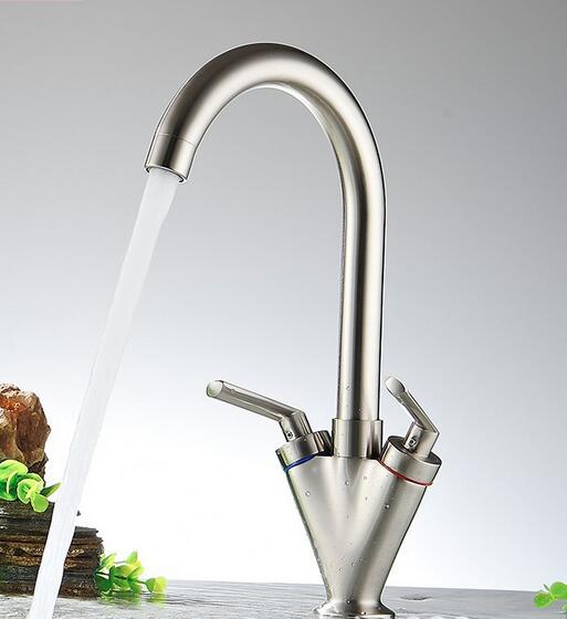 Brass Quality Guarantee! double handle kitchen sink tap kitchen mixer round swivel Kitchen Faucets torneira