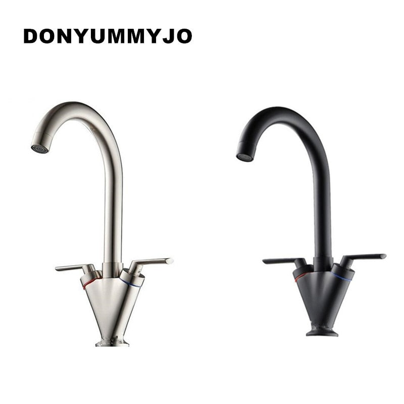 Brass Quality Guarantee! double handle kitchen sink tap kitchen mixer round swivel Kitchen Faucets torneira