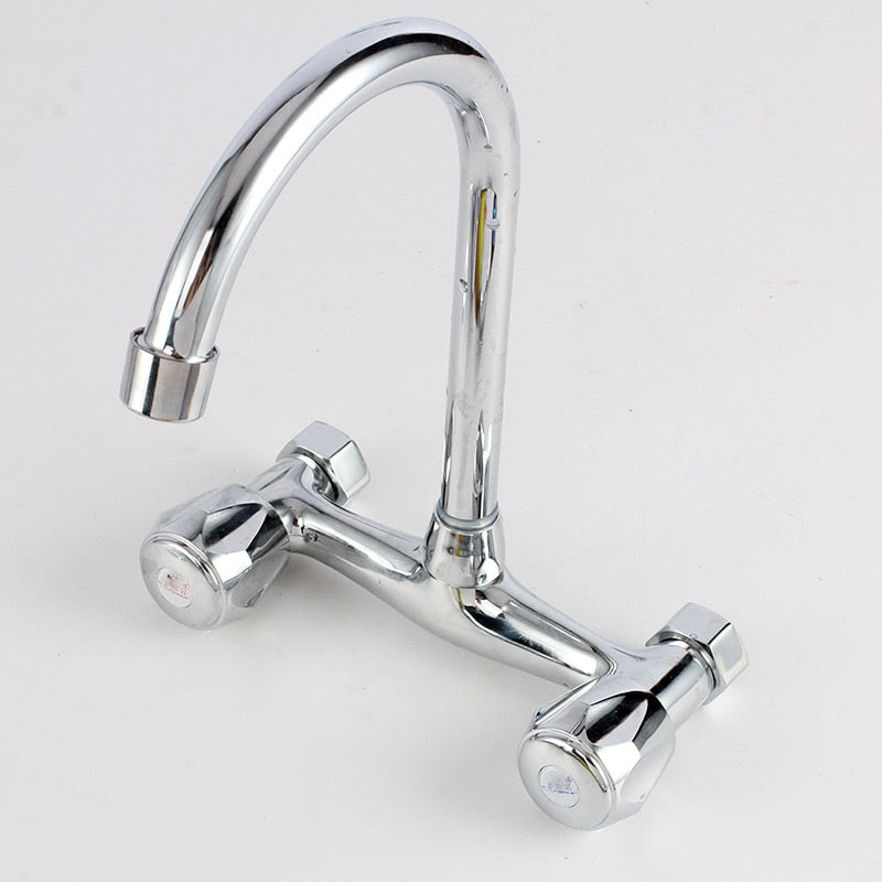 Double Handle Wall Mounted Kitchen Faucets Bras Dual Hole Bathroom Cold and Hot Sink Washbasin Water Mixer Tap Shower Faucet