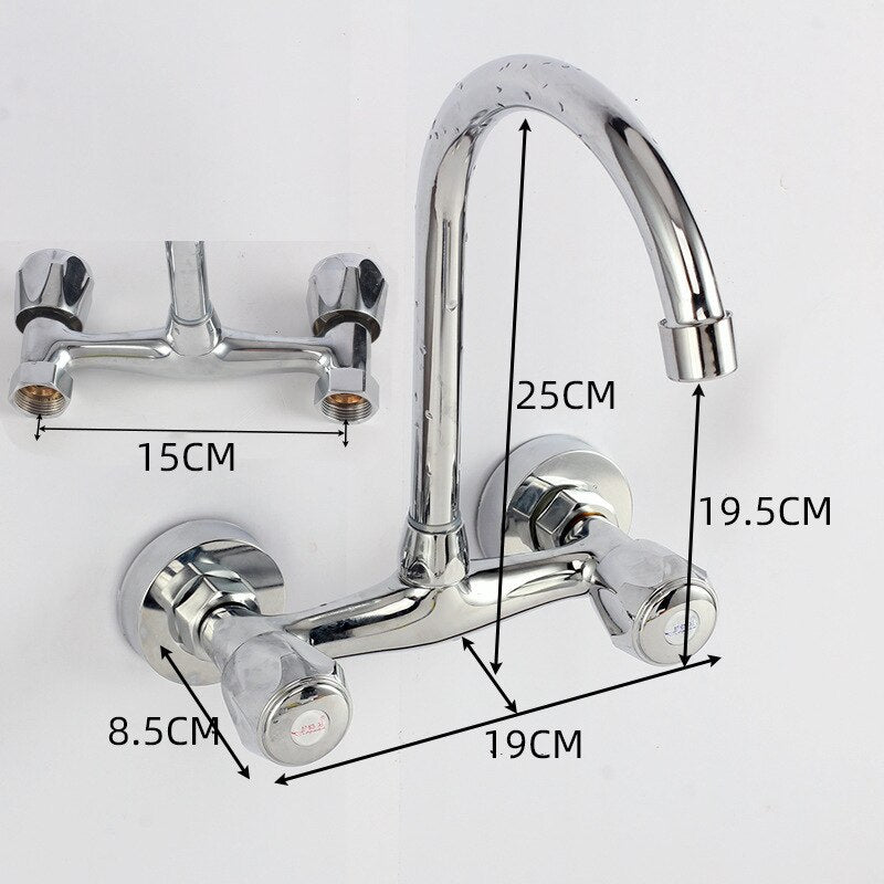 Double Handle Wall Mounted Kitchen Faucets Bras Dual Hole Bathroom Cold and Hot Sink Washbasin Water Mixer Tap Shower Faucet