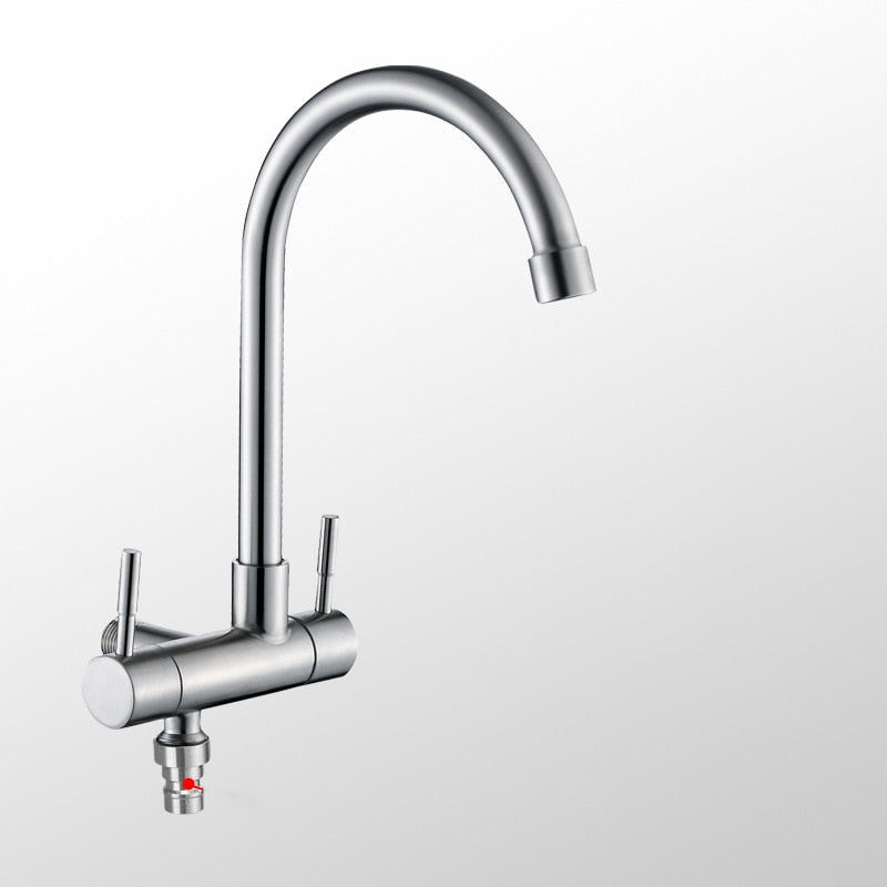 Kitchen Faucet 304 stainless steel into the wall Horizontal Single Cold Faucet Spray Nozzle Double Control Faucet