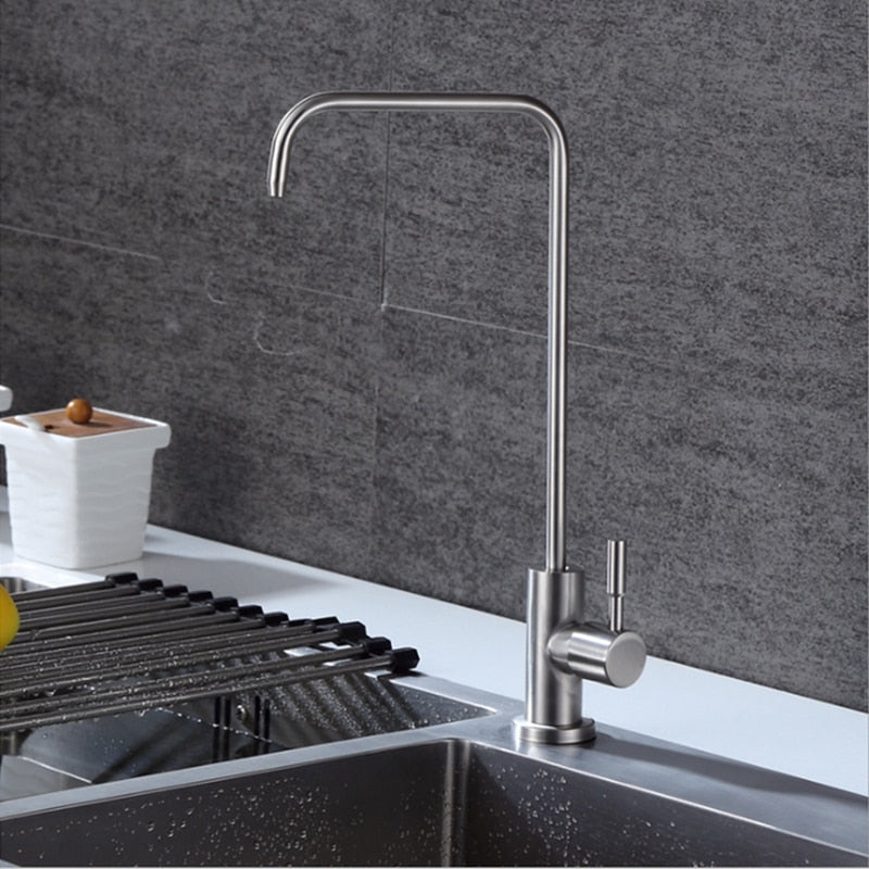 Kitchen Faucet Stainless Steel Single Handle Mixer Sink Tap Curved Single Cold Water Tap Bathroom Basin Water Faucet Deck Mount