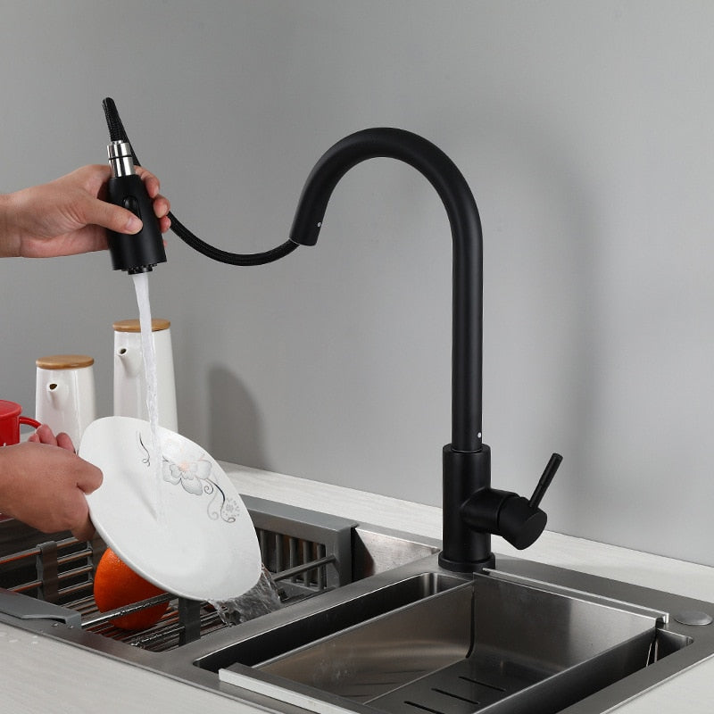 Kitchen Faucets Black Single Handle Pull Out Kitchen Tap Single Hole Handle Swivel 360 Degree Water Mixer Tap Mixer Tap