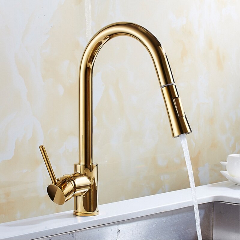 Newly Arrived Pull Out Kitchen Faucet Gold Sink Mixer Tap 360 degree rotation kitchen mixer taps Kitchen Tap