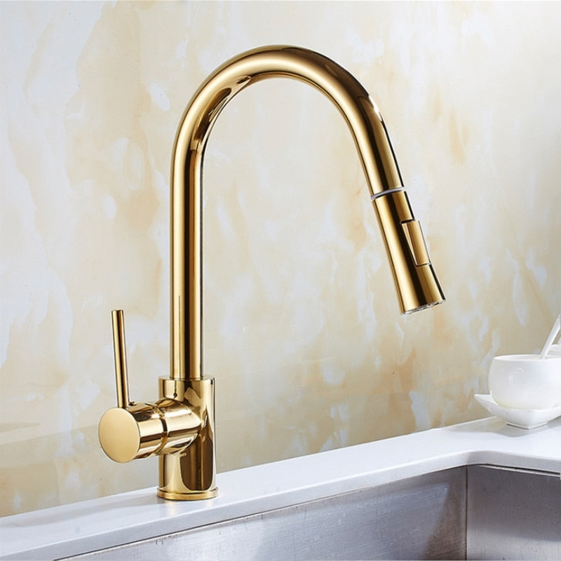 Newly Arrived Pull Out Kitchen Faucet Gold Sink Mixer Tap 360 degree rotation kitchen mixer taps Kitchen Tap