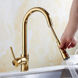 Newly Arrived Pull Out Kitchen Faucet Gold Sink Mixer Tap 360 degree rotation kitchen mixer taps Kitchen Tap