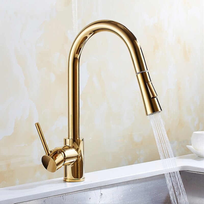 Newly Arrived Pull Out Kitchen Faucet Gold Sink Mixer Tap 360 degree rotation kitchen mixer taps Kitchen Tap