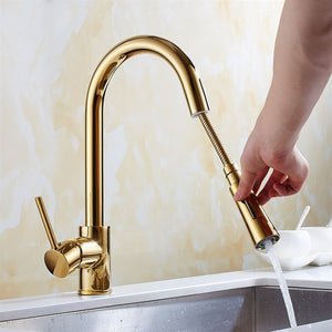 Newly Arrived Pull Out Kitchen Faucet Gold Sink Mixer Tap 360 degree rotation kitchen mixer taps Kitchen Tap