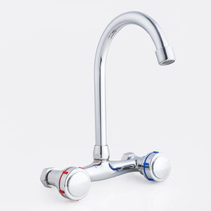 Wall Mounted Kitchen Faucet Double Handle Sink Basin Tap Cold Hot Water Mixer Tap Dual Hole Bathroom Sink Wash Basin Water Tap