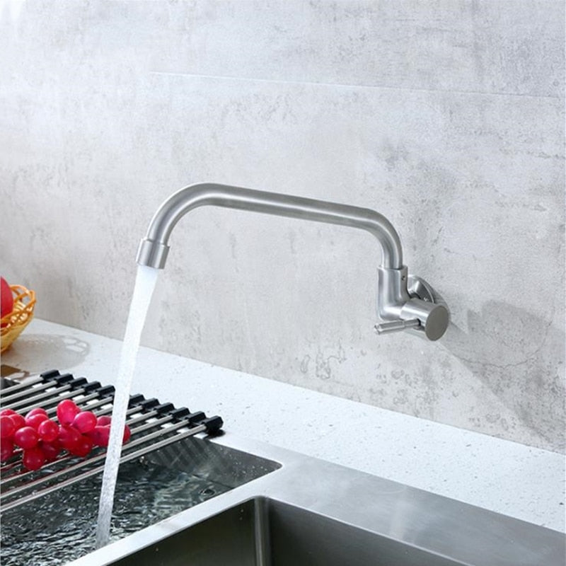 Wall Mounted Kitchen Faucet Single Cold Kitchen Sink Tap 360 Degree Swivel Holes