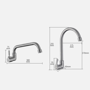 Wall Mounted Kitchen Faucet Single Cold Kitchen Sink Tap 360 Degree Swivel Holes