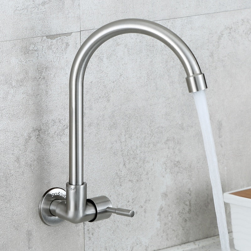 Wall Mounted Single Cold Stream Sprayer Kitchen Faucet Single Handle 304 Stainless Steel Flexible Hose Kitchen Mixer Taps